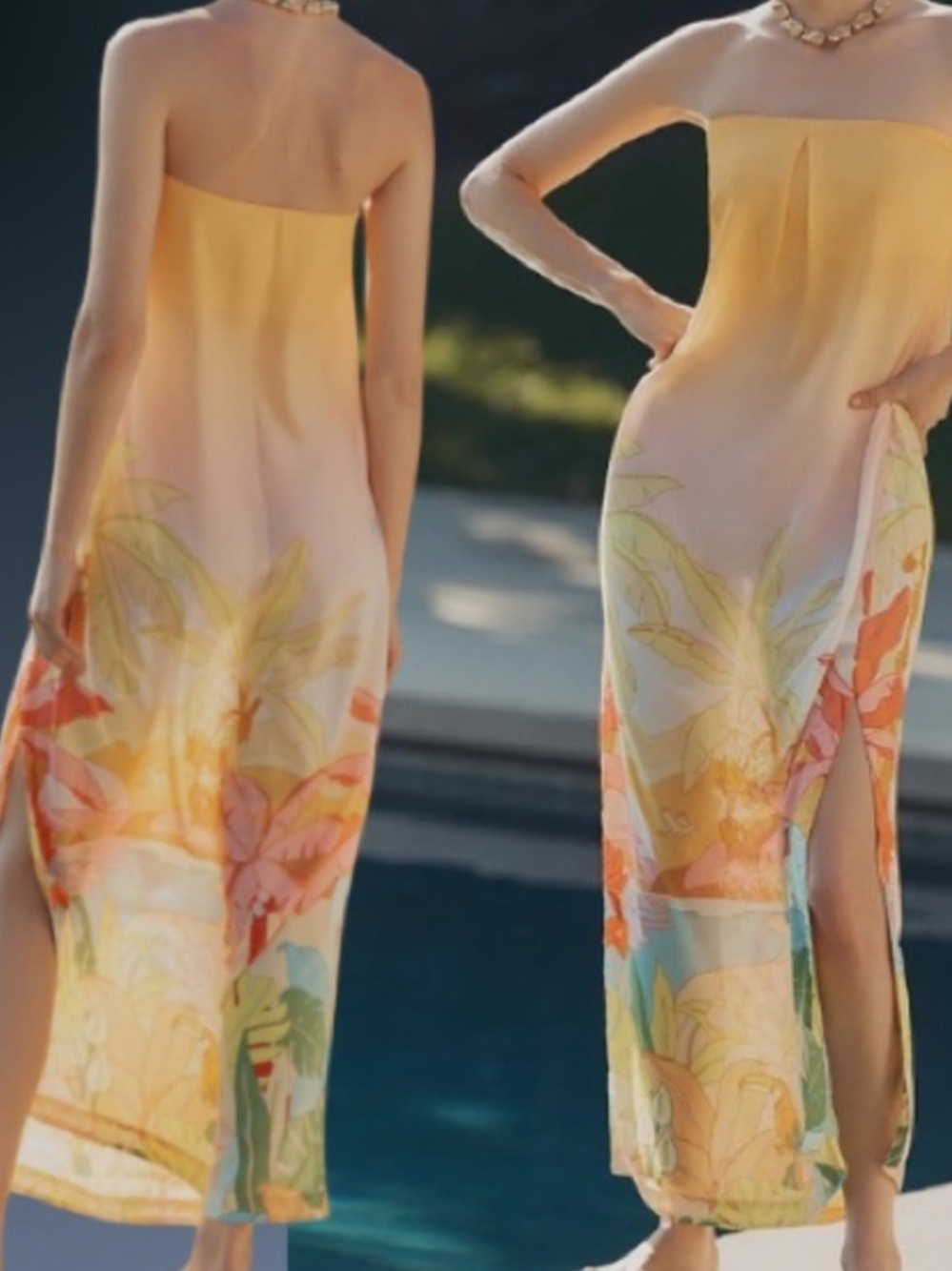 FARM Rio Yellow Ombre Strapless Maxi Dress with Tropical Print - Picture 6 of 6